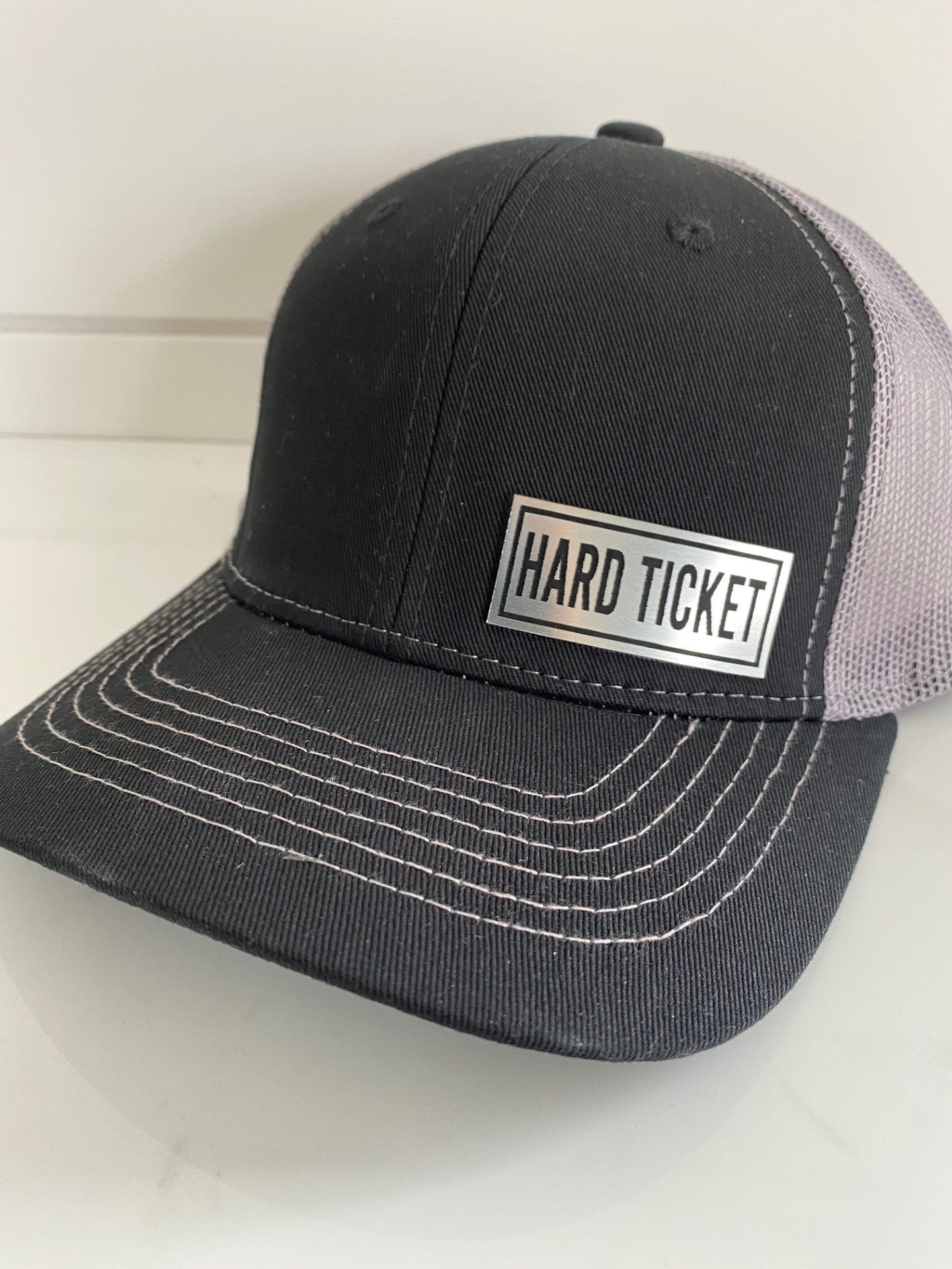 "HARD TICKET" Brushed Stainless Patch Hat