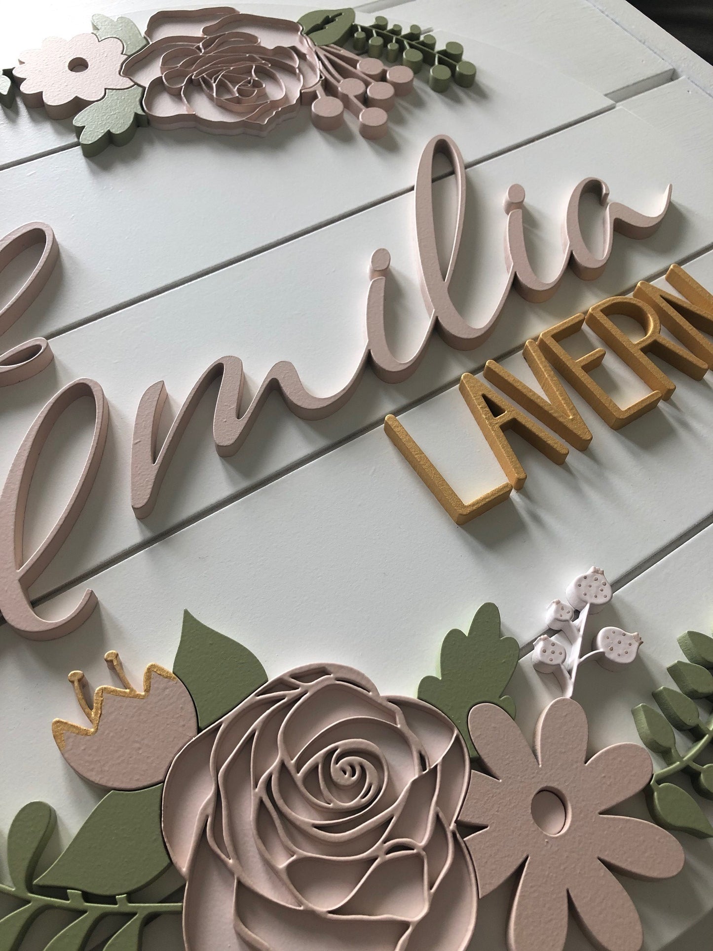 Blush/Gold Double Rose Floral Nursery/Kid's Room Sign