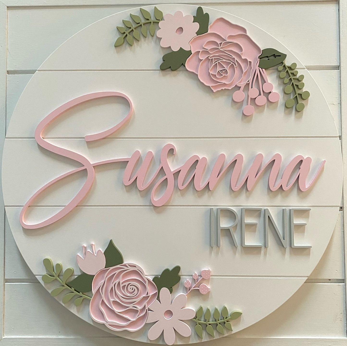 Pink/Grey Double Rose Floral Custom Nursery/Kid's Room Sign