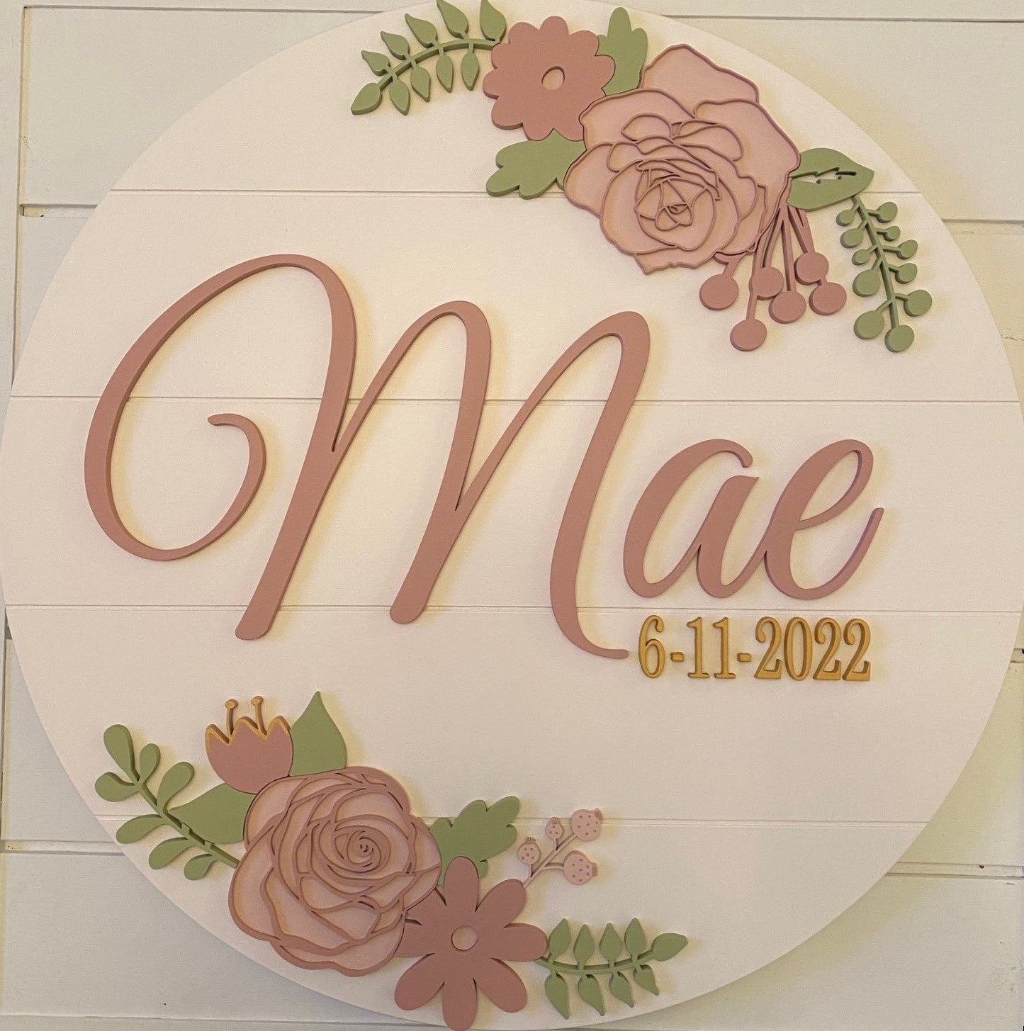 Blush/Gold/Cream Double Rose Custom Nursery/Kid's Room Sign