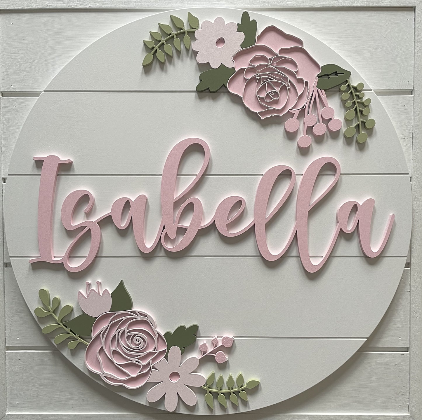 Pink/Grey Double Rose Floral Custom Nursery/Kid's Room Sign