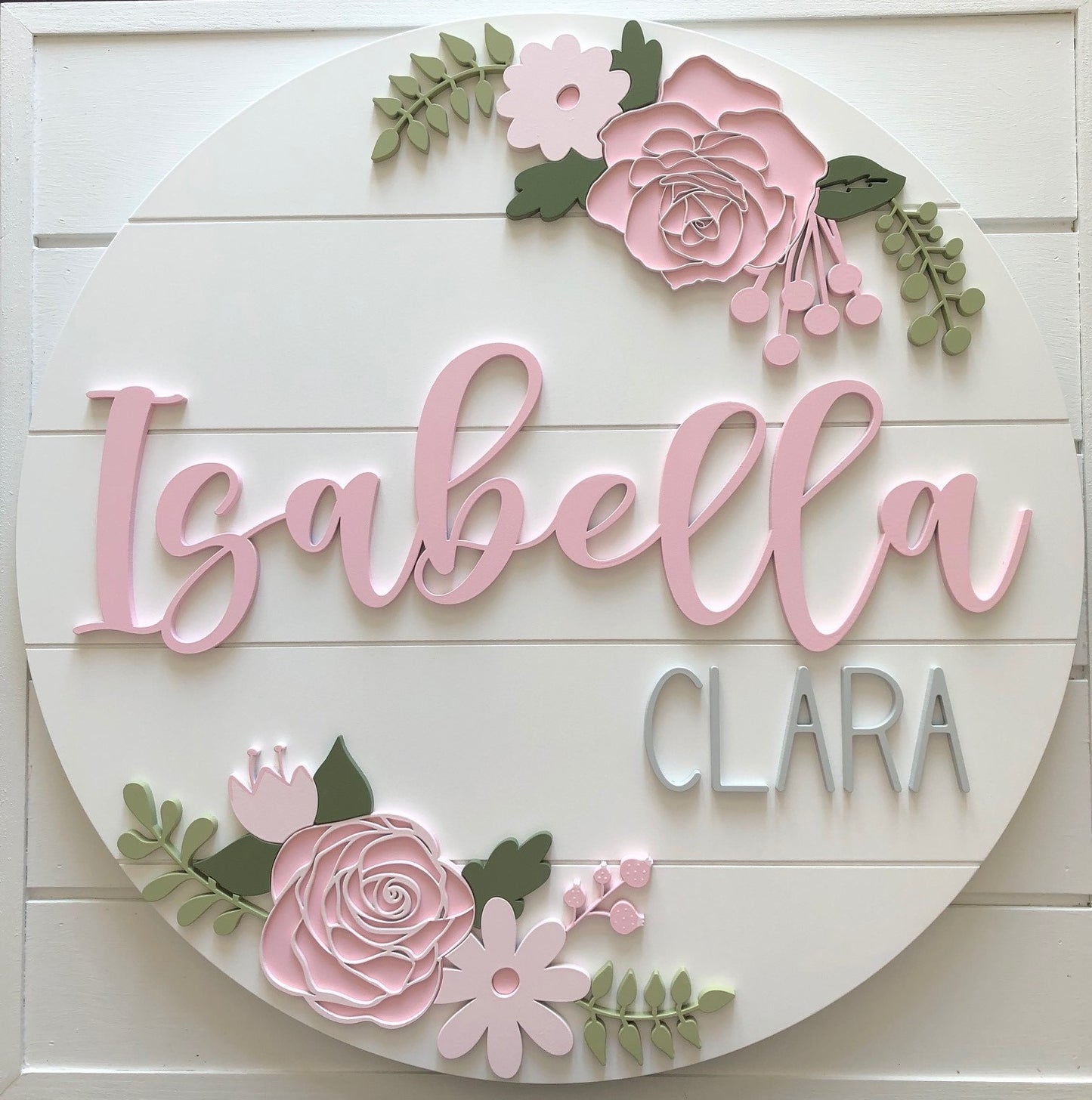 Pink/Grey Double Rose Floral Custom Nursery/Kid's Room Sign