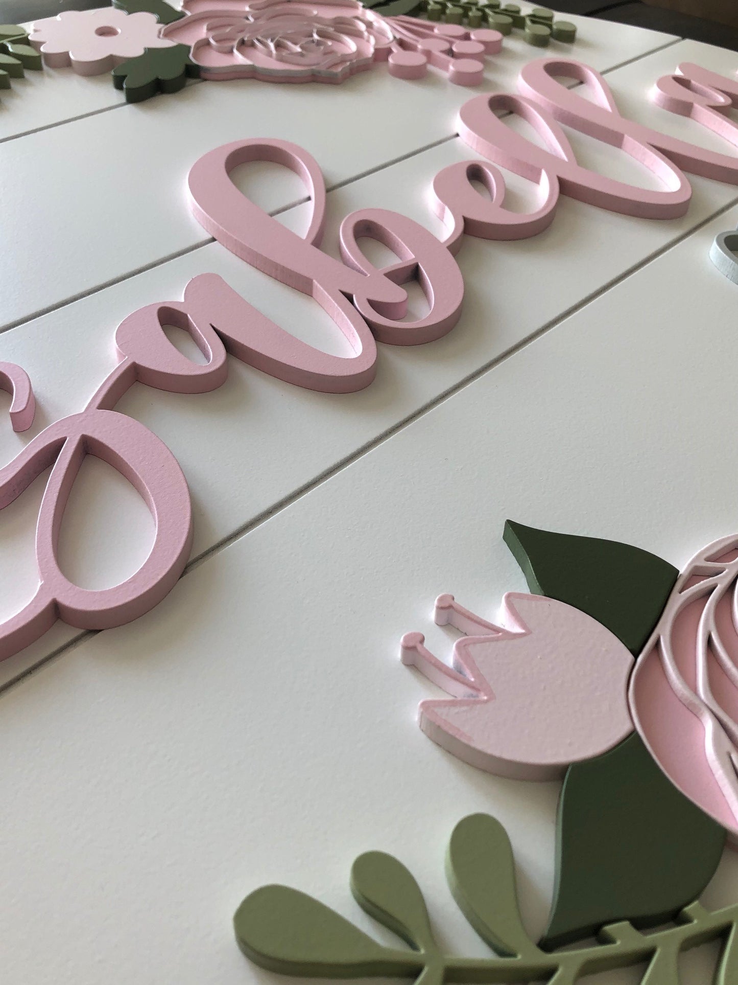 Pink/Grey Double Rose Floral Custom Nursery/Kid's Room Sign