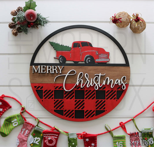 Red Truck Merry Christmas | 15.5" Round | DIY KIT