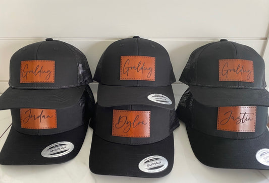 Custom Name Leather Patch Wedding Hats