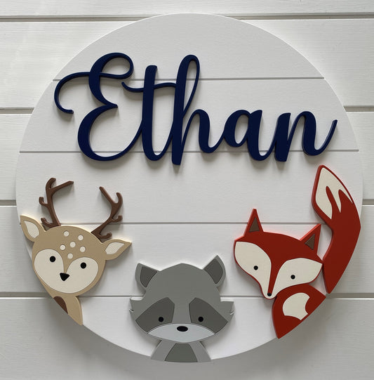 Woodland Critters Custom Name Sign