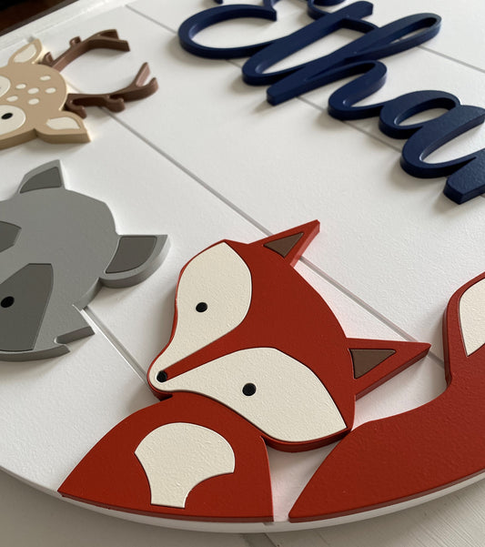 Woodland Critters Custom Name Sign