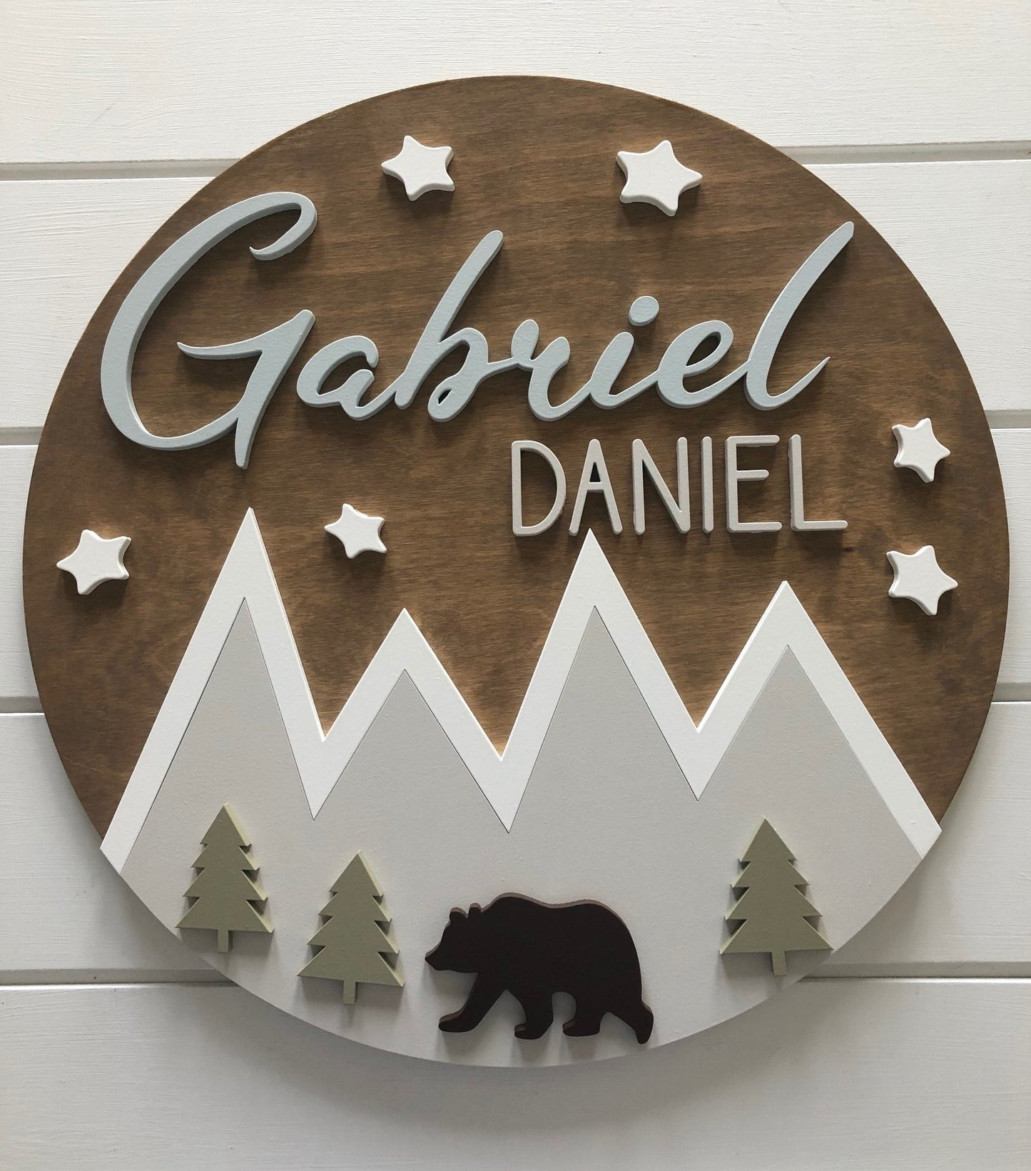 Blue/Grey Mountain and Stars Custom Nursery/Kid's Room Sign