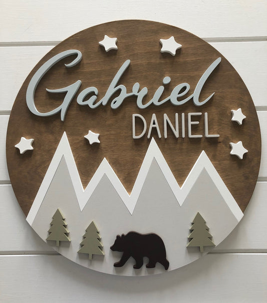 Blue/Grey Mountain and Stars Custom Nursery/Kid's Room Sign