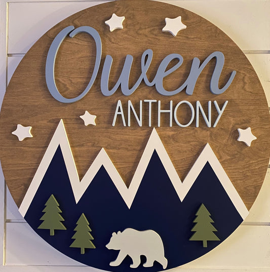 Navy/Denim Mountain and Stars Nursery/Kid's Room Sign