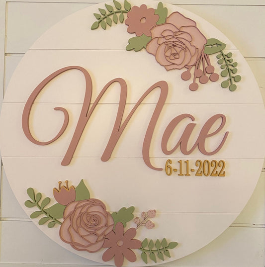 Blush/Gold/Cream Double Rose Custom Nursery/Kid's Room Sign