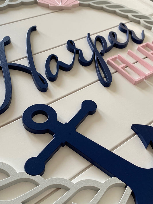 Navy/Pink Nautical Nursery/Kid's Room Sign