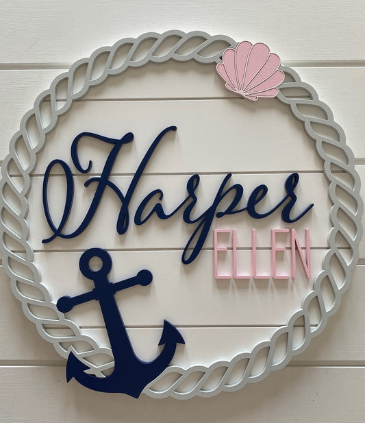 Navy/Pink Nautical Nursery/Kid's Room Sign