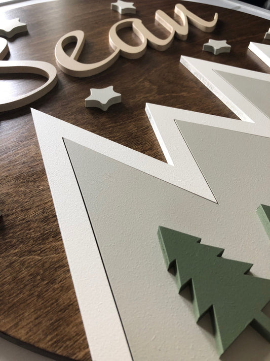 Green/Tan Mountain and Stars Custom Nursery/Kid's Room Sign