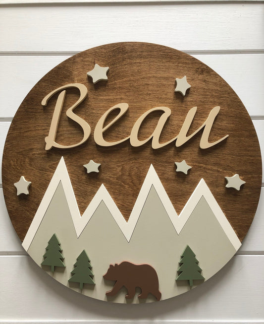 Green/Tan Mountain and Stars Custom Nursery/Kid's Room Sign